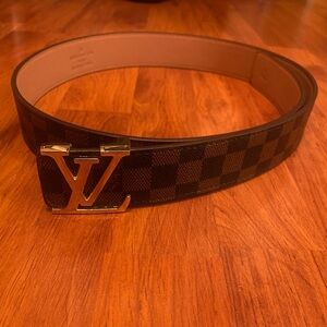 Louis Vuitton Men’s Gold Buckle Brown Checkered Belt